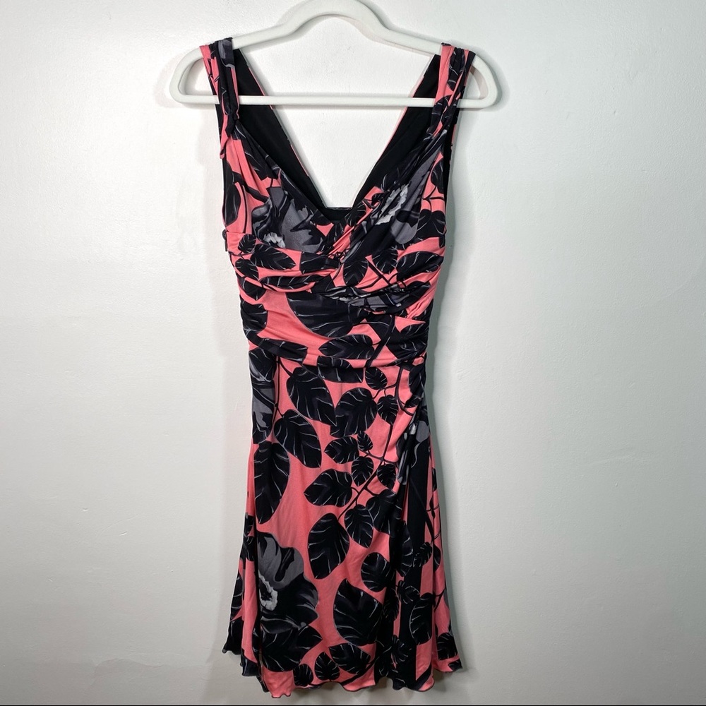 VERSACE Pink and Black Floral Sleeveless V-Neck Cocktail Dress - Size 4